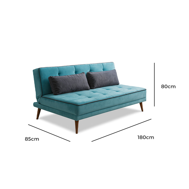Red Beech Wood And Velvet Sofa Bed, 180×80×85 cm - Turquoise