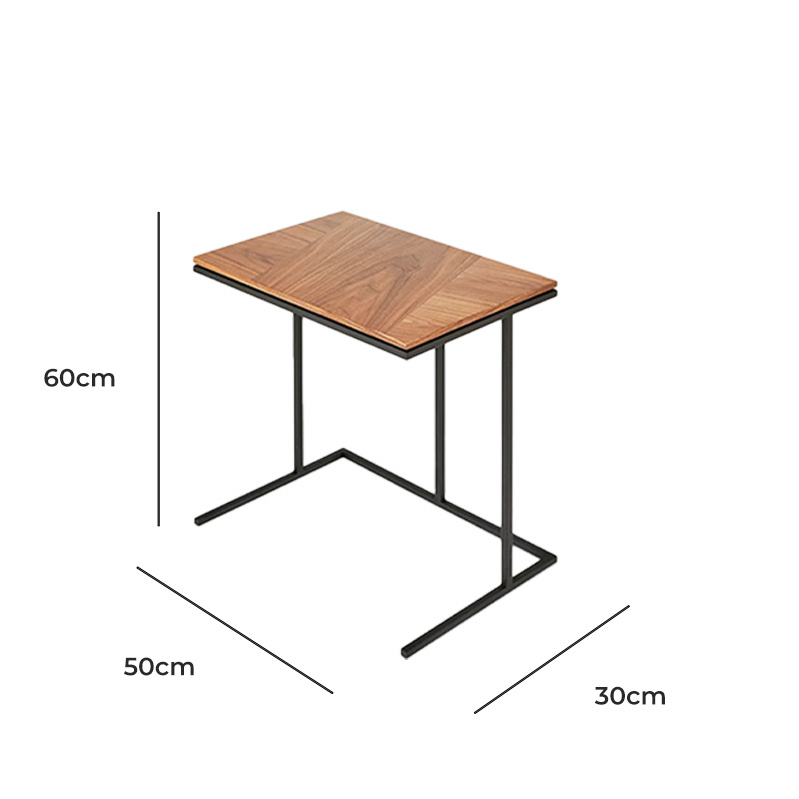 Iron and MDF Side Table, 50×60×30 cm- Black/Wood