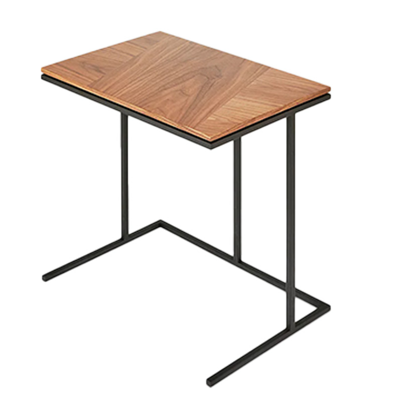 Iron and MDF Side Table, 50×60×30 cm- Black/Wood