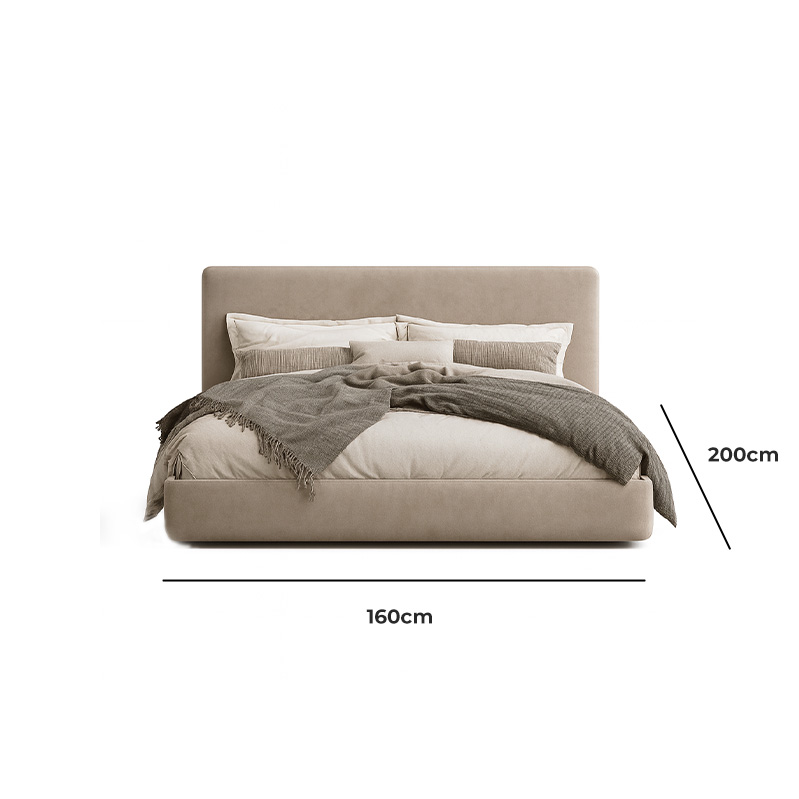 Beech wood and linen Bed, 160×200 cm - beige