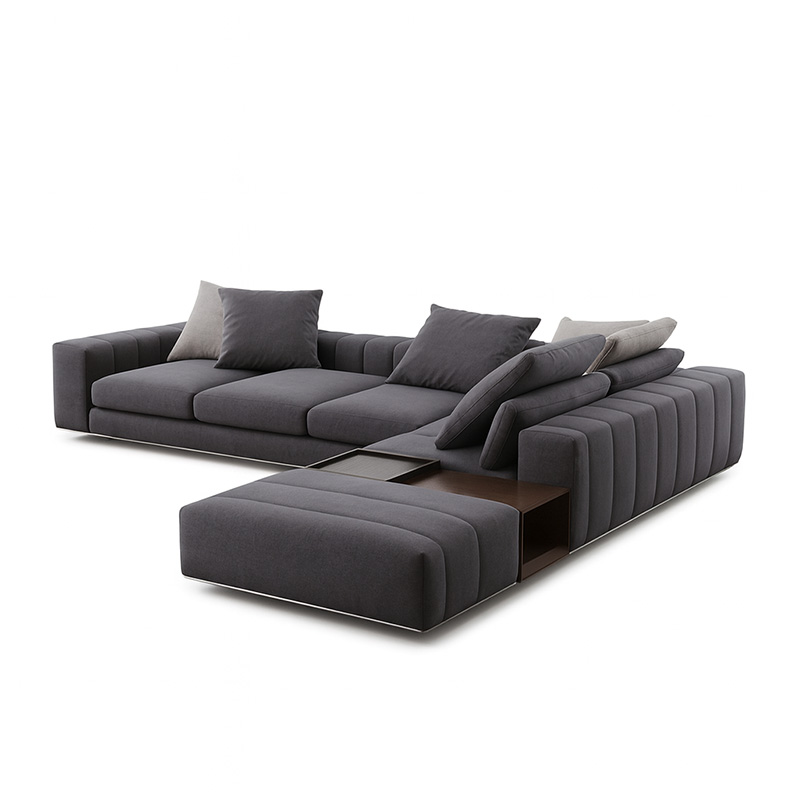 Beechwood and Linen Corner Sofa, 300×240 cm - Dark Grey