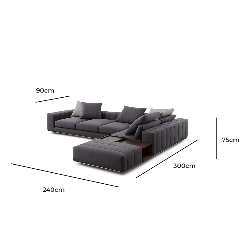 Beechwood and Linen Corner Sofa, 300×240 cm - Dark Grey