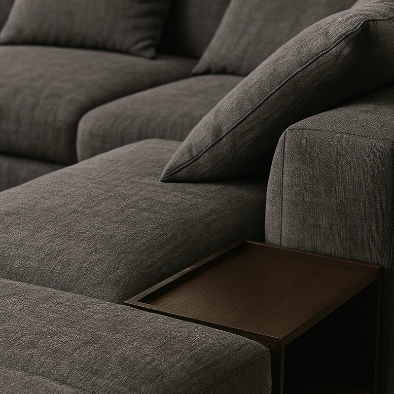 Beechwood and Linen Corner Sofa, 300×240 cm - Dark Grey