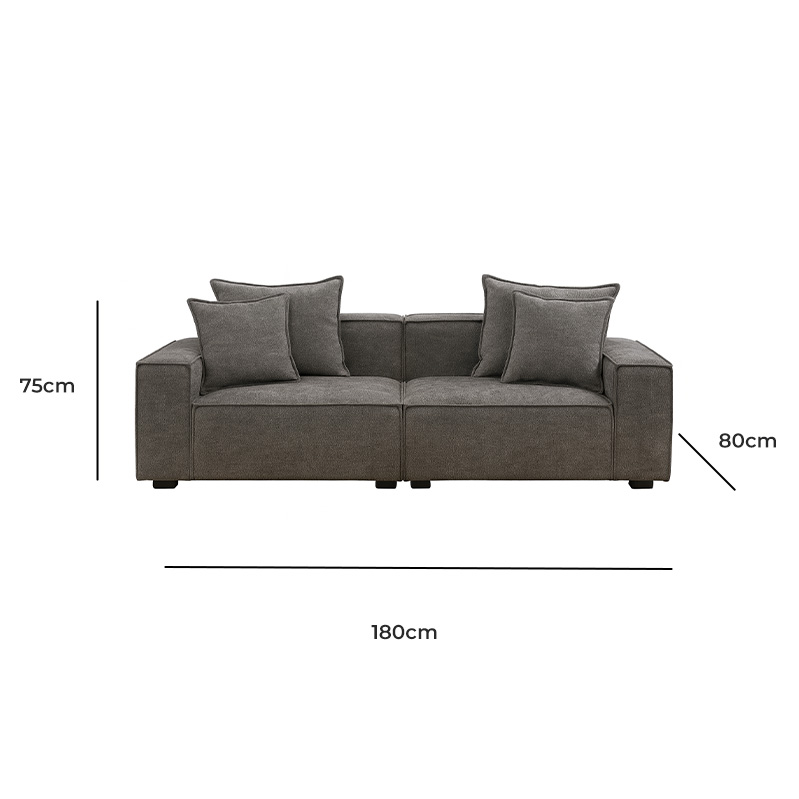 Beech wood and linen Sofa, 180×80×75 cm - Grey