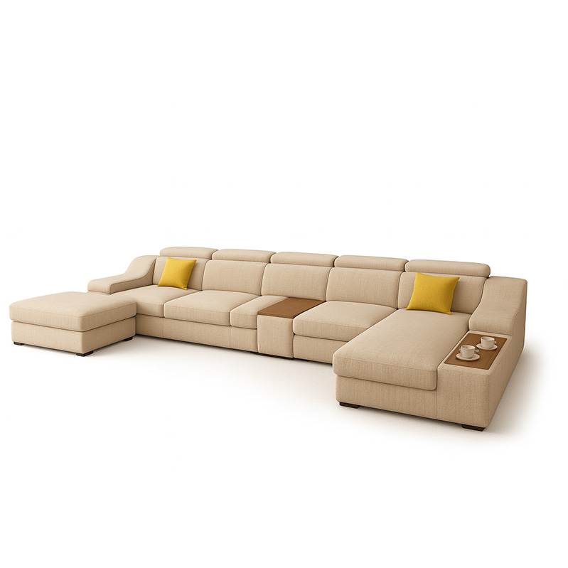 Beech Wood and Linen Corner Sofa, 360×200 cm - Multi color