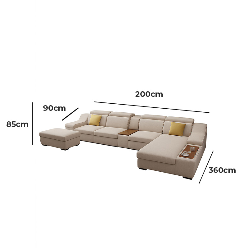 Beech Wood and Linen Corner Sofa, 360×200 cm - Multi color