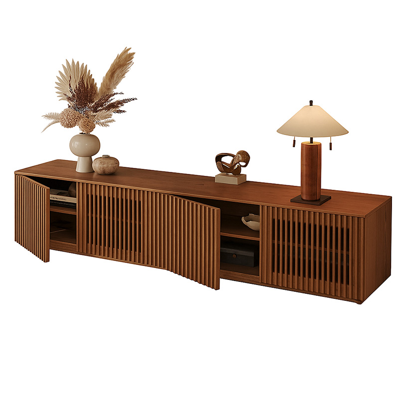Blockboard and Beech wood Tv unit, 180×50×40 cm - Brown