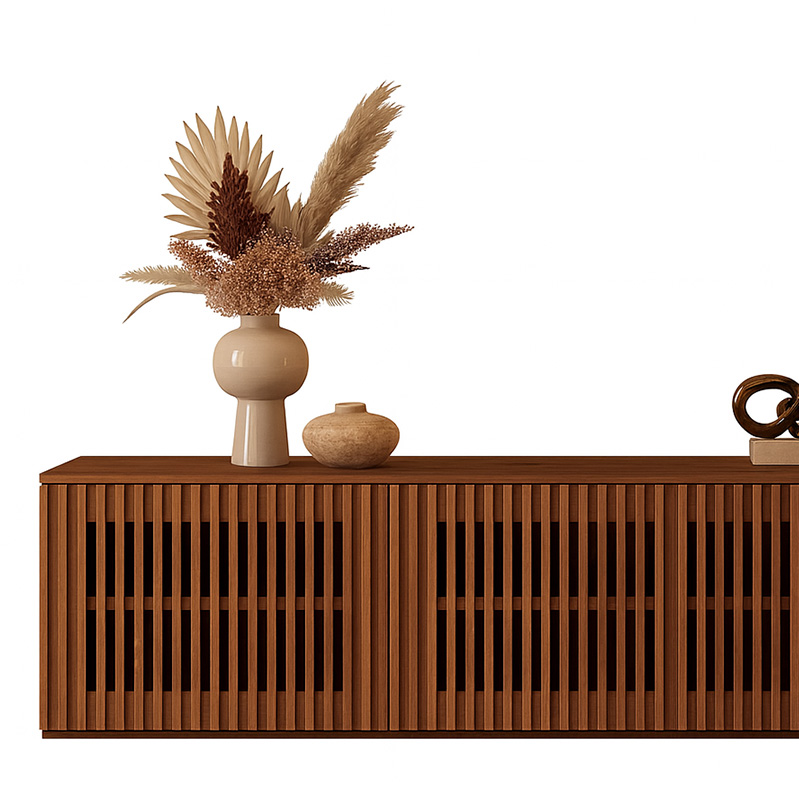 Blockboard and Beech wood Tv unit, 180×50×40 cm - Brown