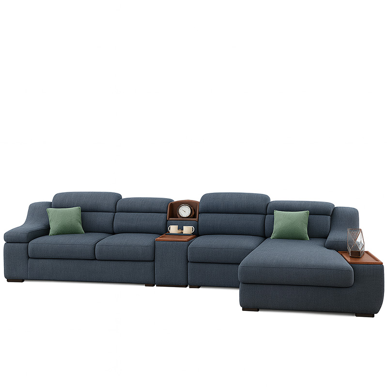 Beech Wood and Linen Corner Sofa, 360×180 cm- Blue