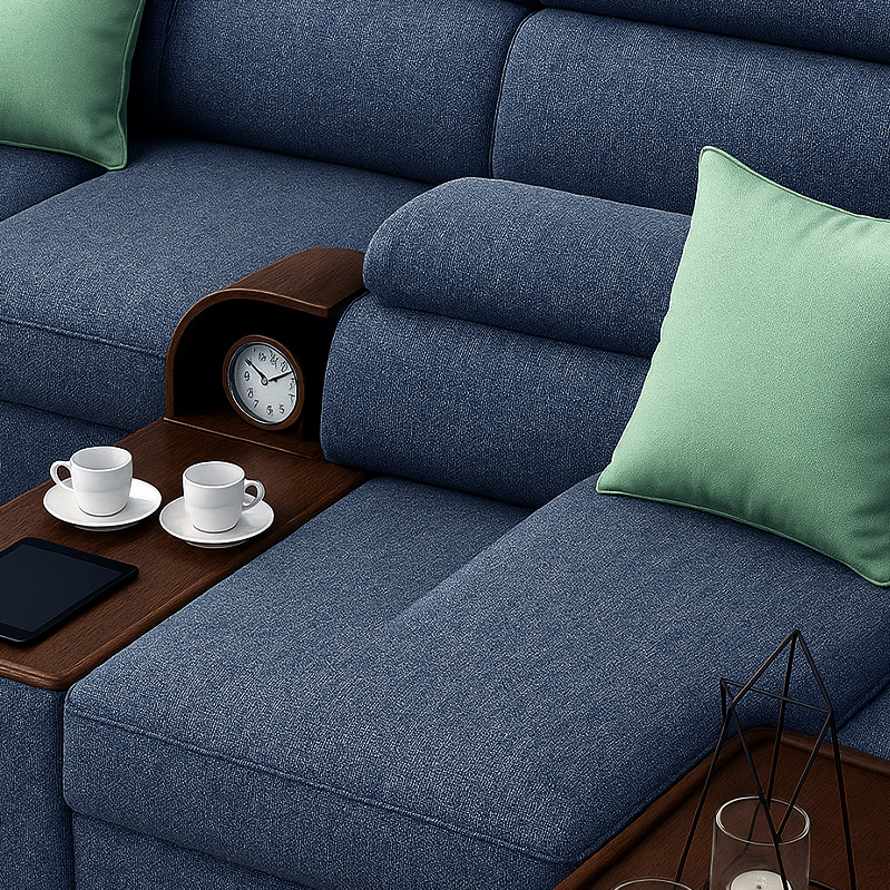 Beech Wood and Linen Corner Sofa, 360×180 cm- Blue