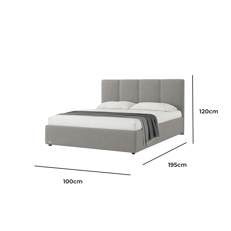 Blockboard wood and velvet Bed, Multiple Sizes - Grey