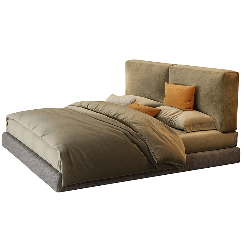 Blockboard and Beechwood and Linen wood Bed, 160×220×120 cm - Grey