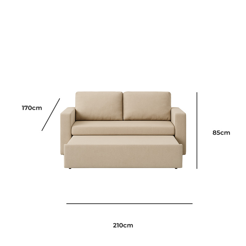 Beech wood and Linen Sofa Bed with Three Levels, 210×170×85 cm - Multiple colors