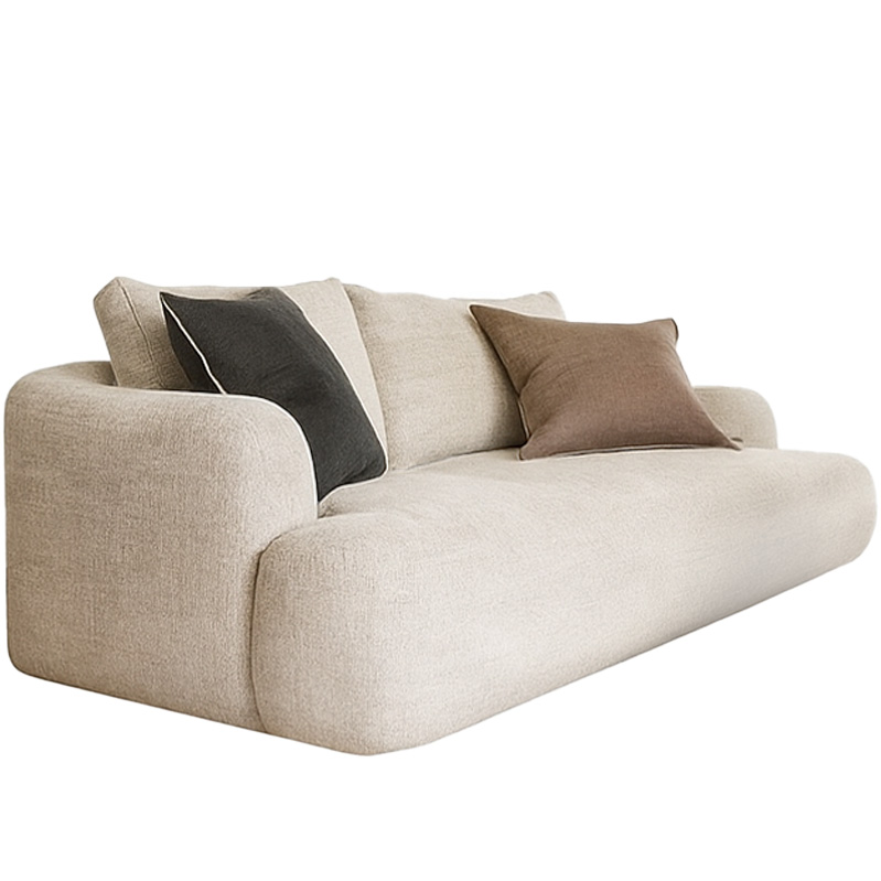 Red Beech wood and Linen Sofa, 75 x 70 x 200 cm - Beige