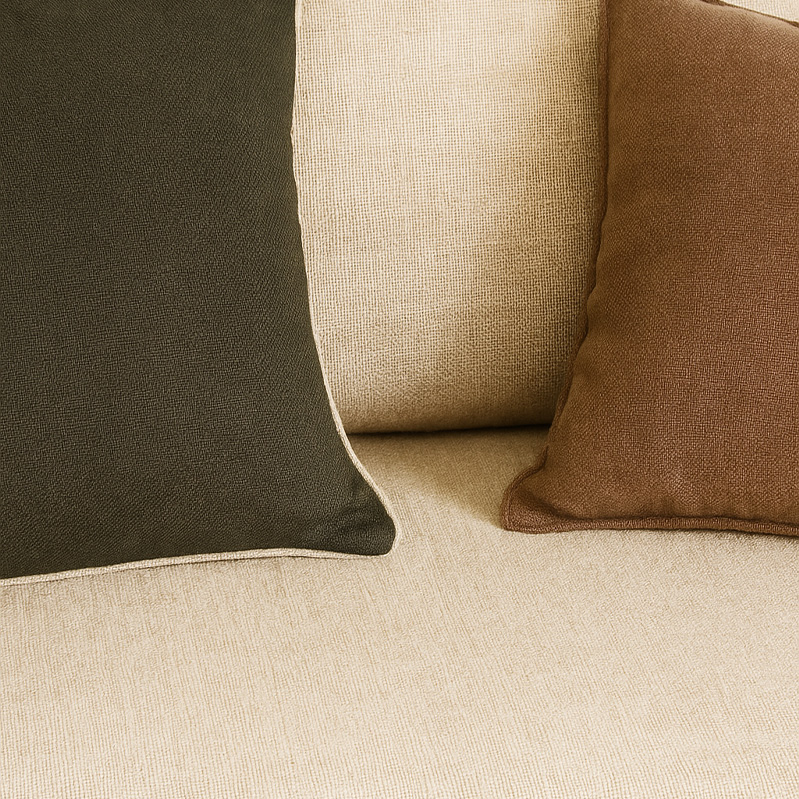 Red Beech wood and Linen Sofa, 75 x 70 x 200 cm - Beige