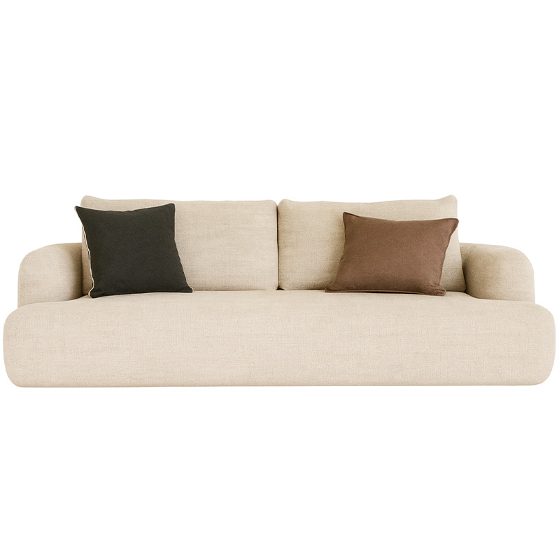 Red Beech wood and Linen Sofa, 75 x 70 x 200 cm - Beige