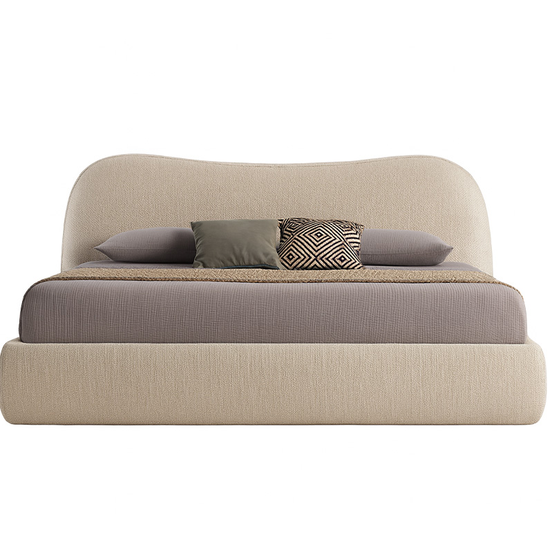 Red Beech wood and Linen Bed, 120 x 160 x 200 cm - Beige