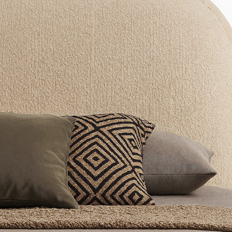 Red Beech wood and Linen Bed, 120 x 160 x 200 cm - Beige