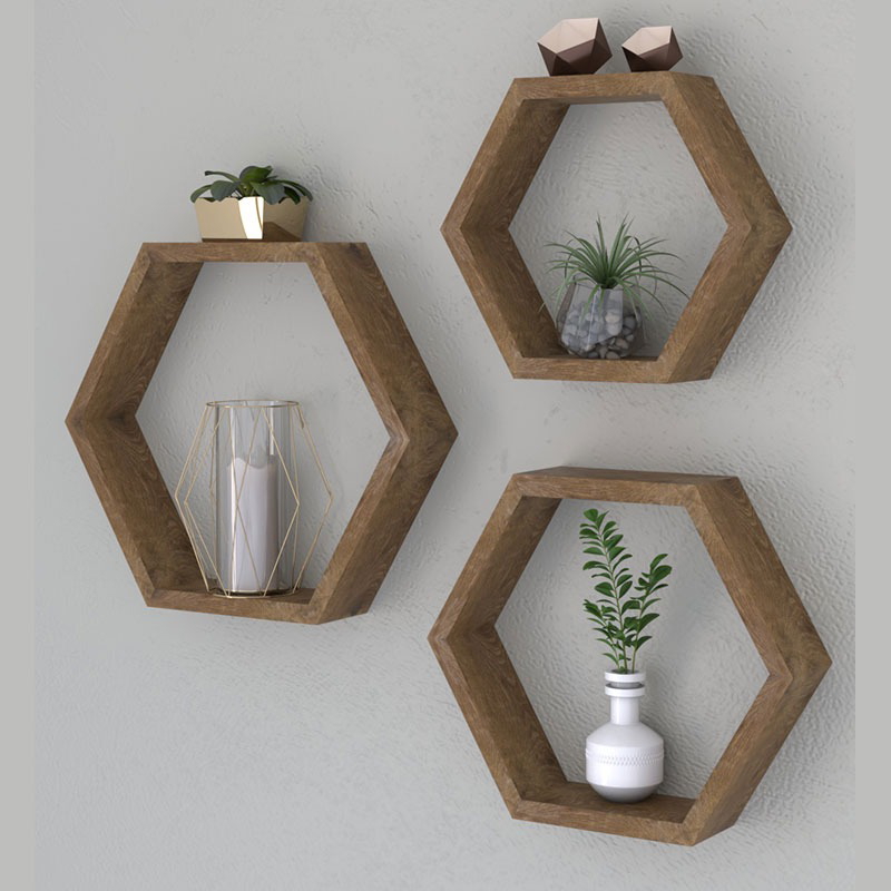 وحدة أرفف حائط، 3 قطع، بني - KM-EG67-38