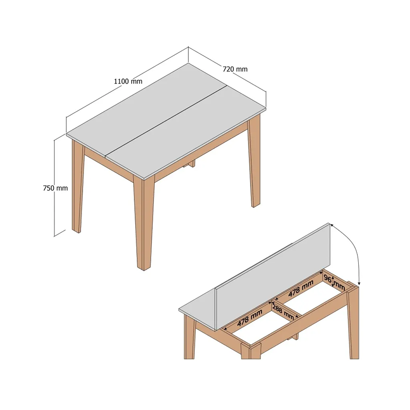 طاولة طعام مع مساحة تخزين، 110 سم، أبيض/خشبي - KM-EG67-53