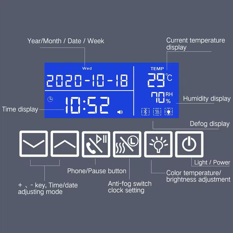 Smart Wall Mirror, 70 × 90 cm, Multi-Color - KM-EG76-98