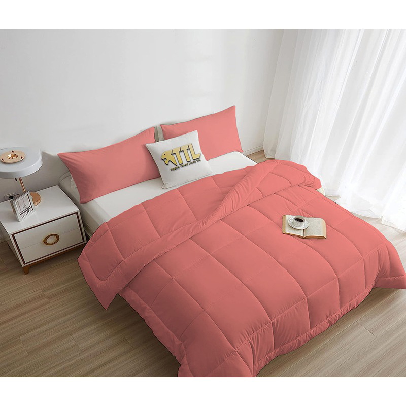 Bed Duvet Set, Multiple Sizes, Coral Pink - KM-EG45-23
