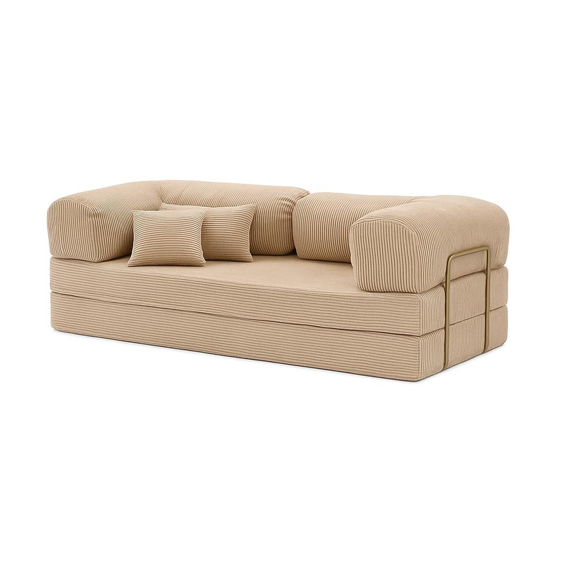 Steel and Ribbed Velvet Sofa Bed, 200×100 cm - Multiple Colors