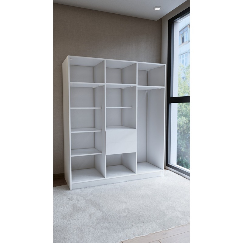 دولاب، 150 سم، أبيض/خشبي - KM-EG176-26