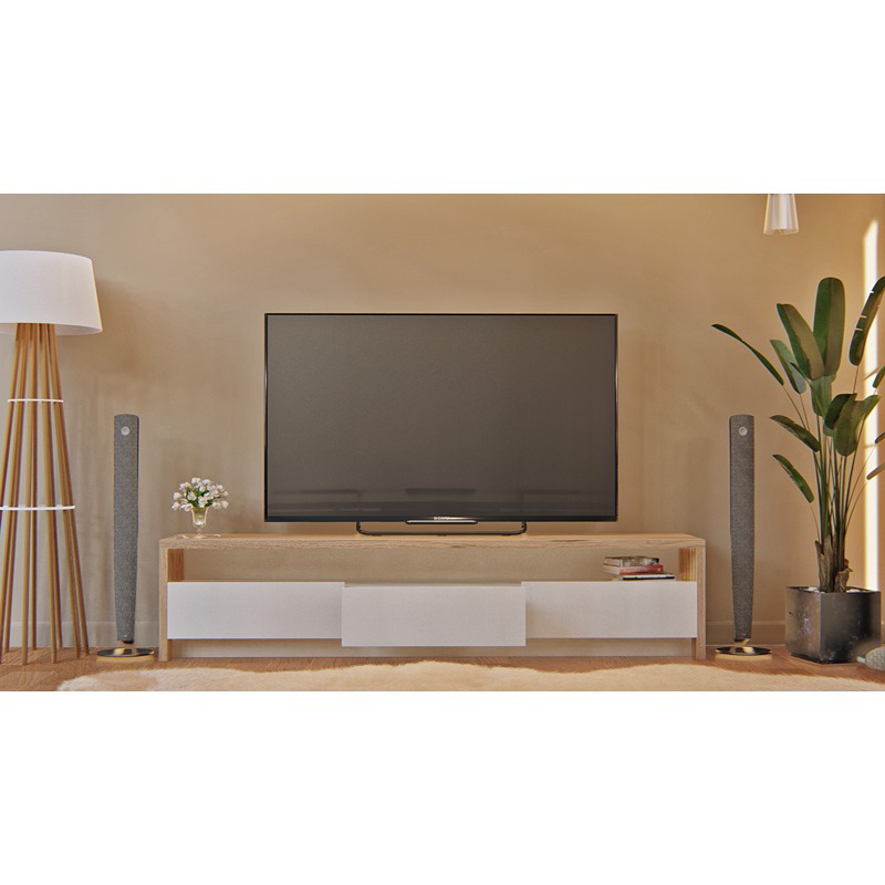وحدة تلفزيون، 160 سم، أبيض/خشبي - KM-EG176-06