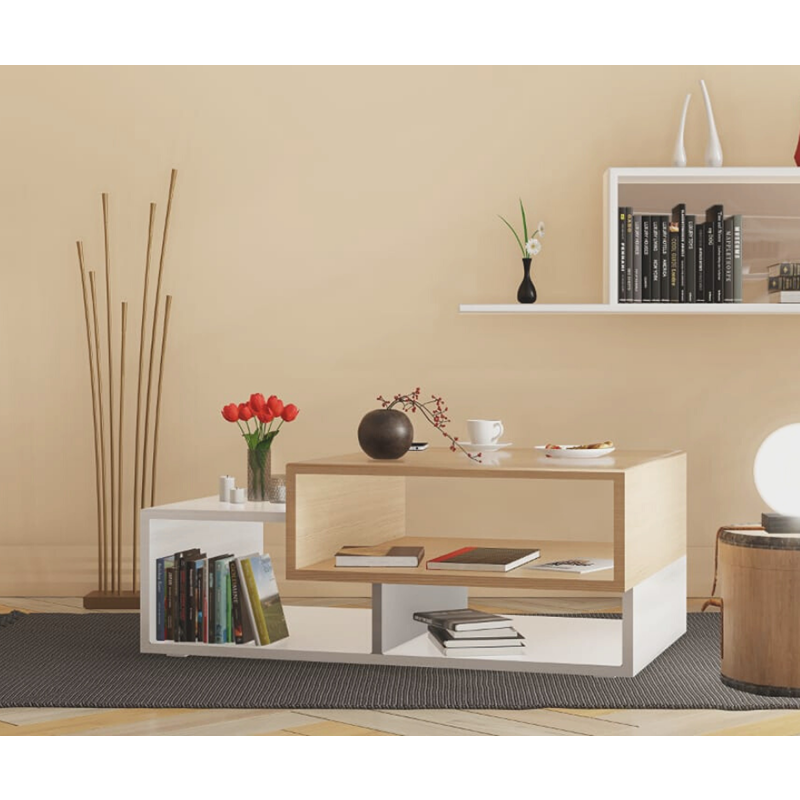 Coffee Table, 95 cm, White/Wood - KM-EG176-02