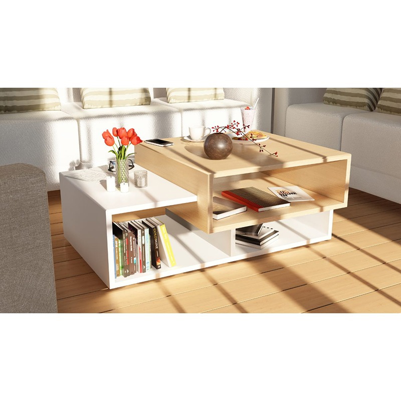 Coffee Table, 95 cm, White/Wood - KM-EG176-02
