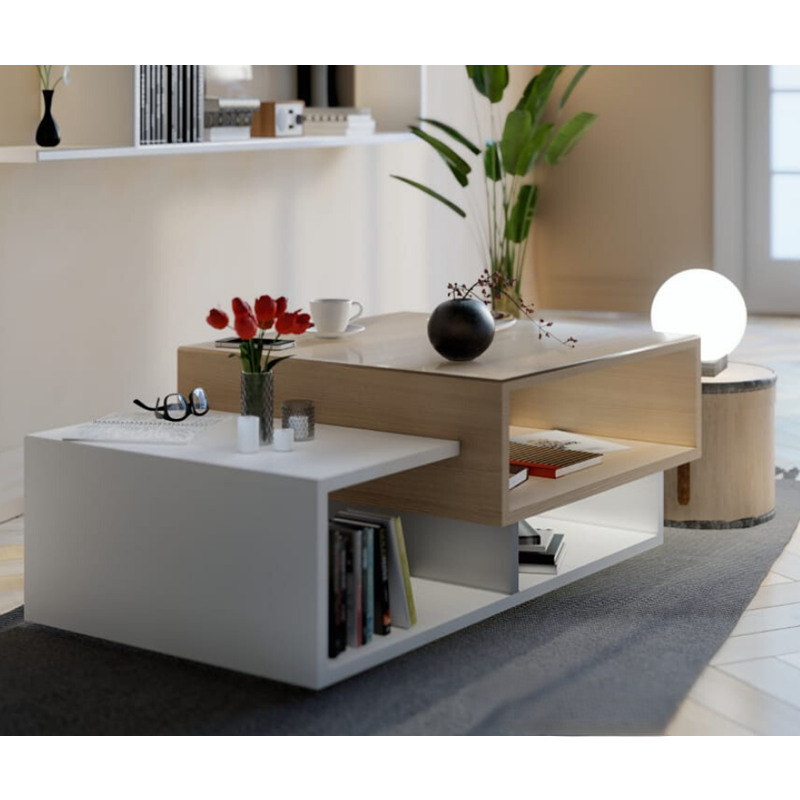 Coffee Table, 95 cm, White/Wood - KM-EG176-02