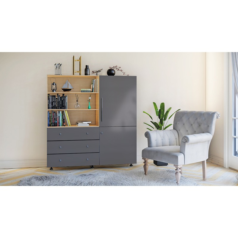 وحدة تخزين، 140 سم، رمادي/خشبي - KM-EG176-01