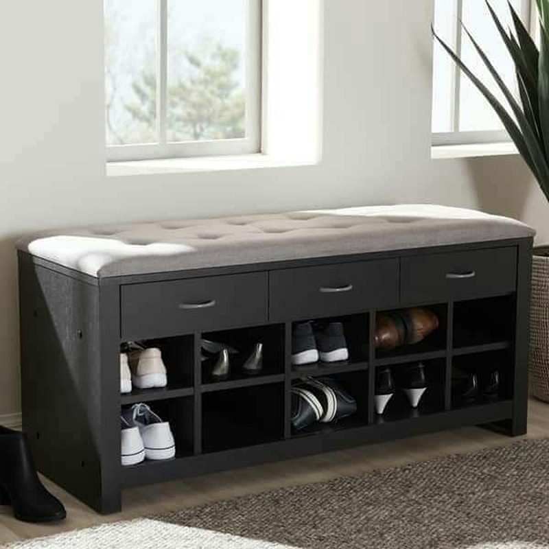 Shoe Cabinet, 100 cm, Black/Light Grey - KM-EG22-11