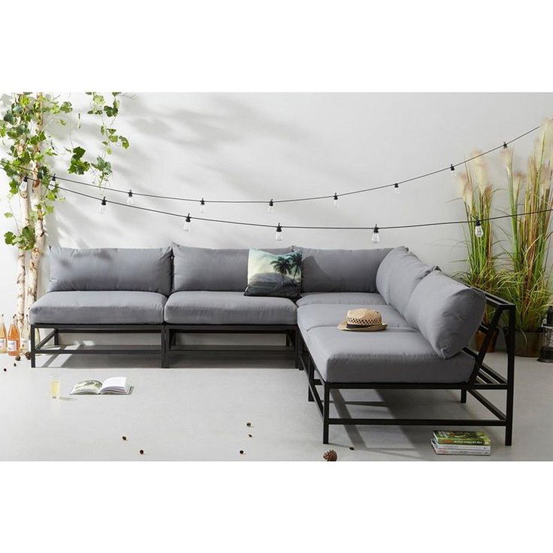 Outdoor Corner Sofa, 2 Pcs, Grey/Black - KM-EG157-53