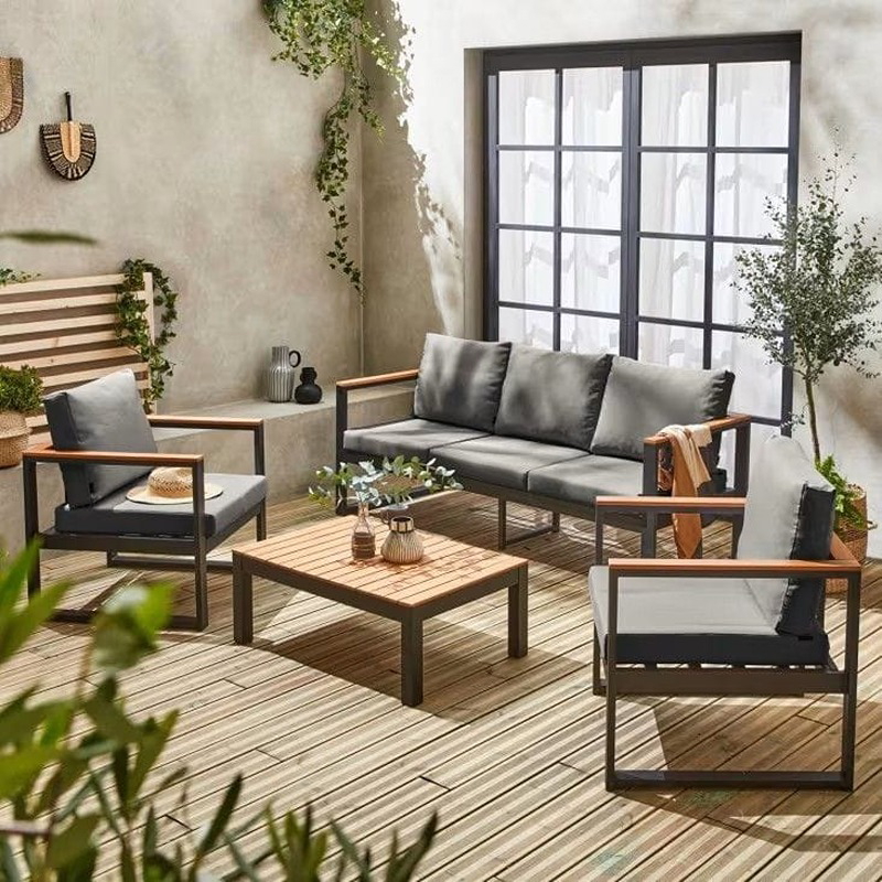 Outdoor Set, 4 Pcs, Grey/Wood - KM-EG157-56