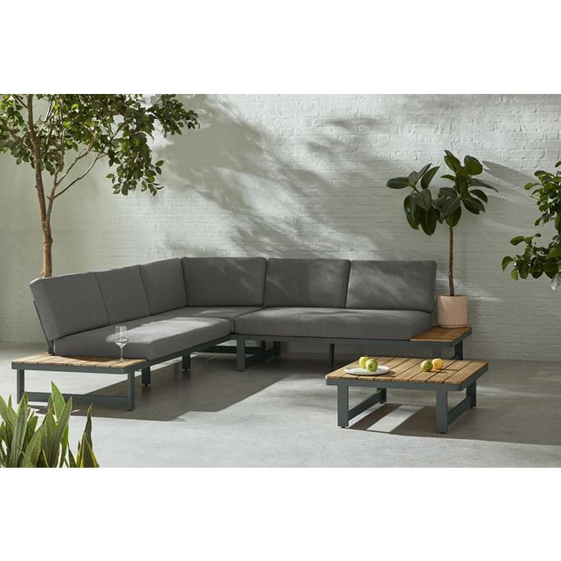 Outdoor Corner Sofa Set, 3 Pcs, Grey/Wood - KM-EG157-57