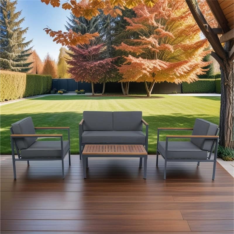 Outdoor Set, 4 Pcs, Grey/Wood - KM-EG157-60