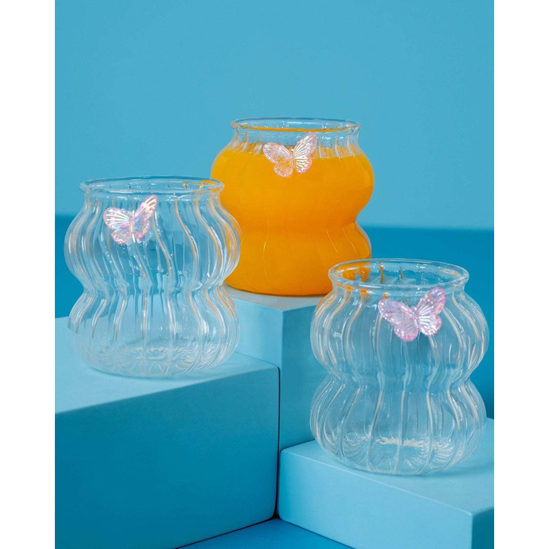 Butterfly Glass Cup, Multiple Sizes, Transparent - KM-EG55-483