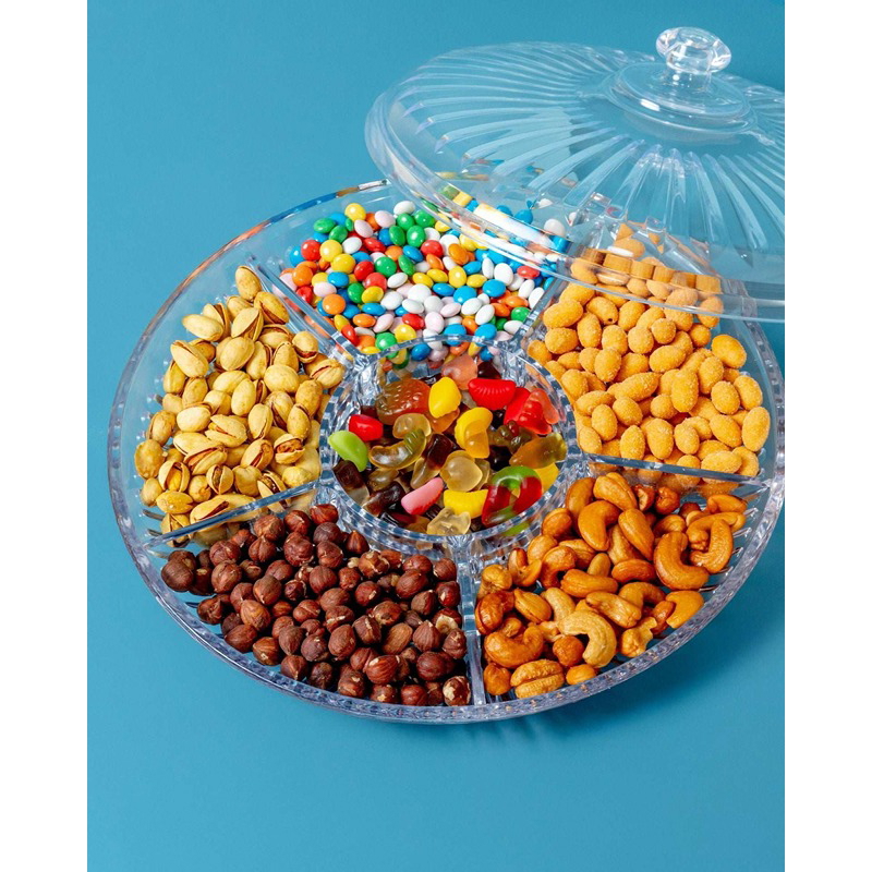 Acrylic Divided Plate with Lid, 30 cm, Transparent - KM-EG55-486