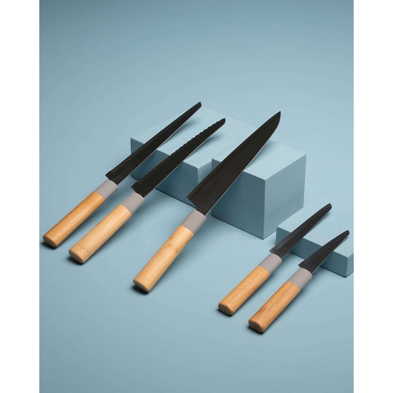طقم سكاكين لينجو، 5 قطع، أسود/خشبي - KM-EG55-502