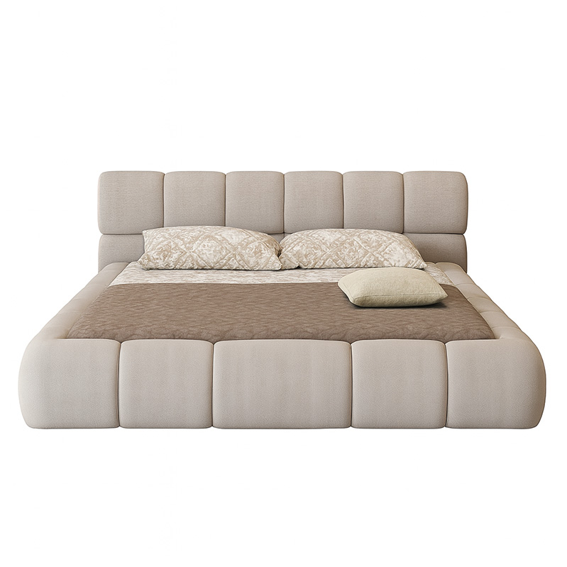 سرير من خشب الزان الأحمر والقطيفه، 160سم - بيج