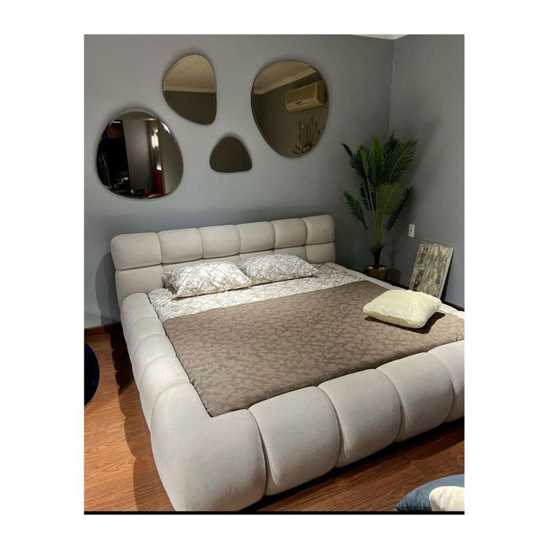 سرير من خشب الزان الأحمر والقطيفه، 160سم - بيج