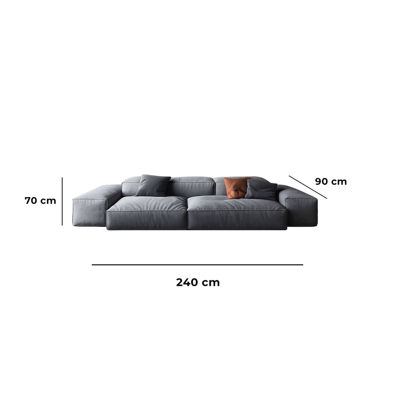Beech wood and Linen/velvet Sofa, 240×75×90 cm- Grey