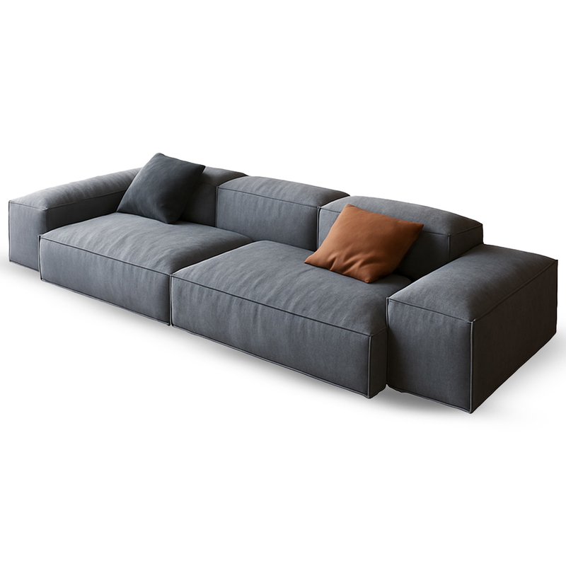 Beech wood and Linen/velvet Sofa, 240×75×90 cm- Grey