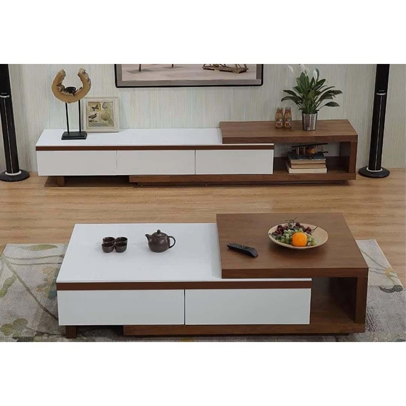 TV unit and coffee table set, MDF Wood - White/Brown