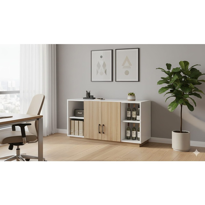 وحدة عرض، 120 سم، أبيض/خشبي - KM-EG176-35