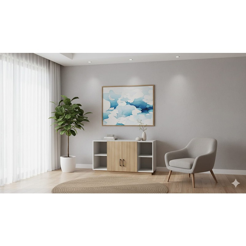 وحدة عرض، 120 سم، أبيض/خشبي - KM-EG176-35