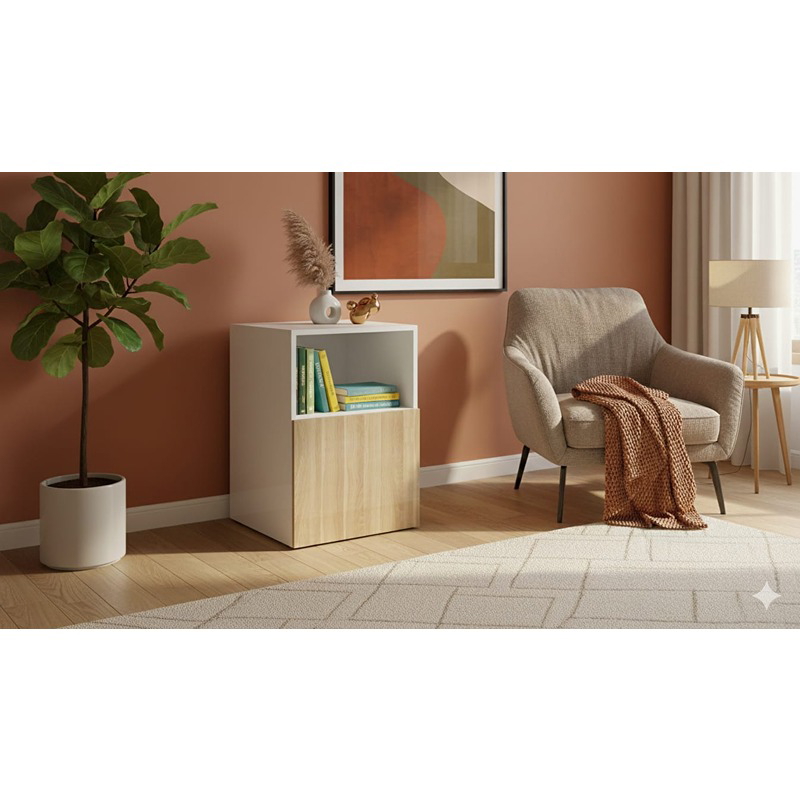 وحدة عرض، 50 سم، أبيض/خشبي - KM-EG176-33