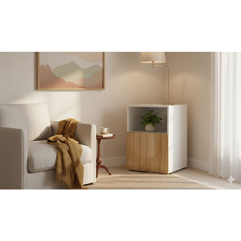 وحدة عرض، 50 سم، أبيض/خشبي - KM-EG176-33